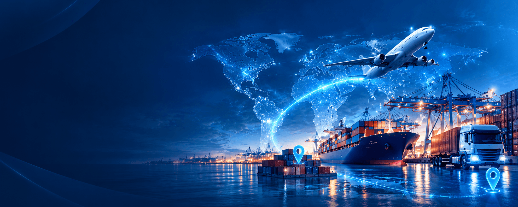 International cargo ship and shipping containers at a global trade port