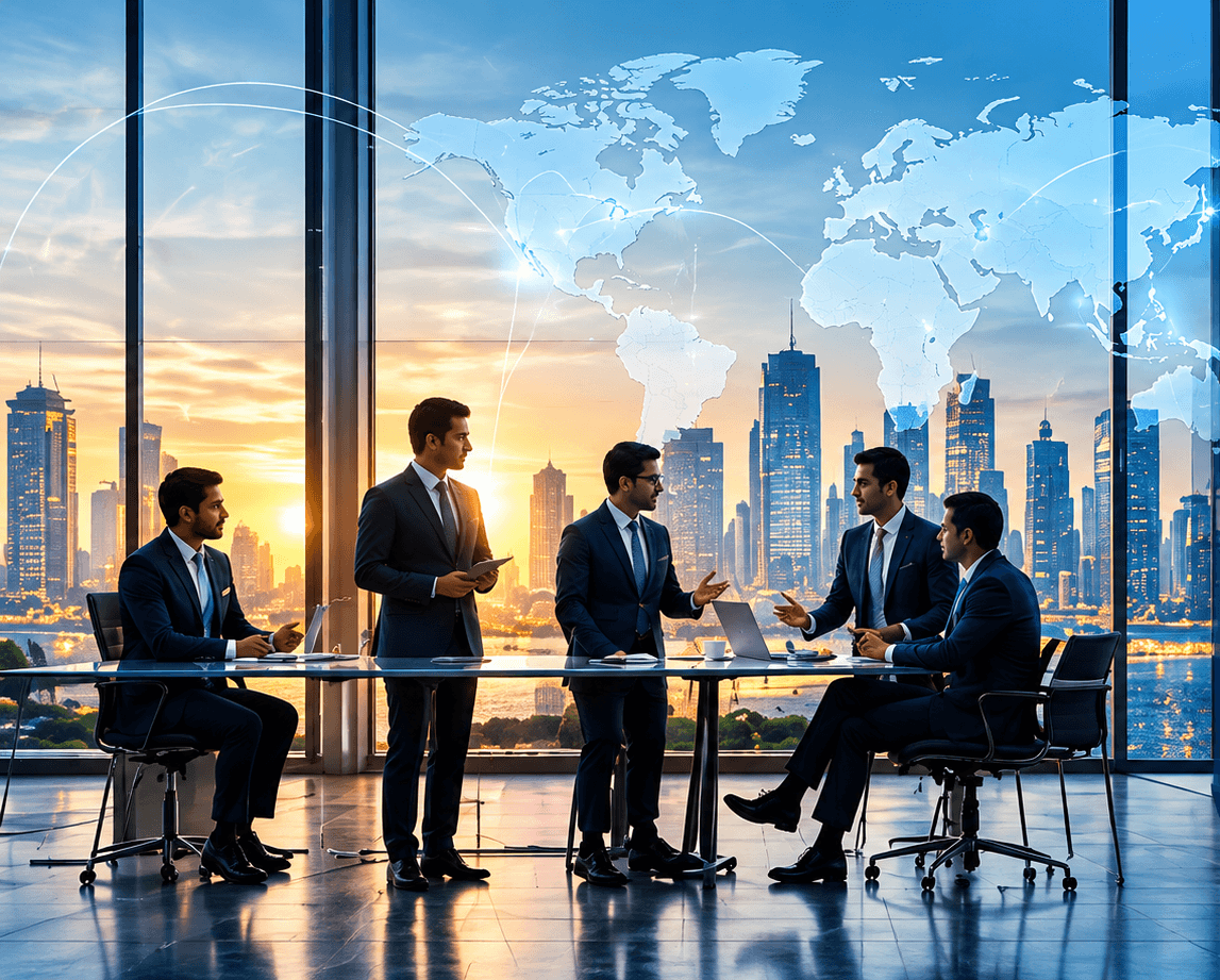 International business partners discussing global trade and sourcing opportunities