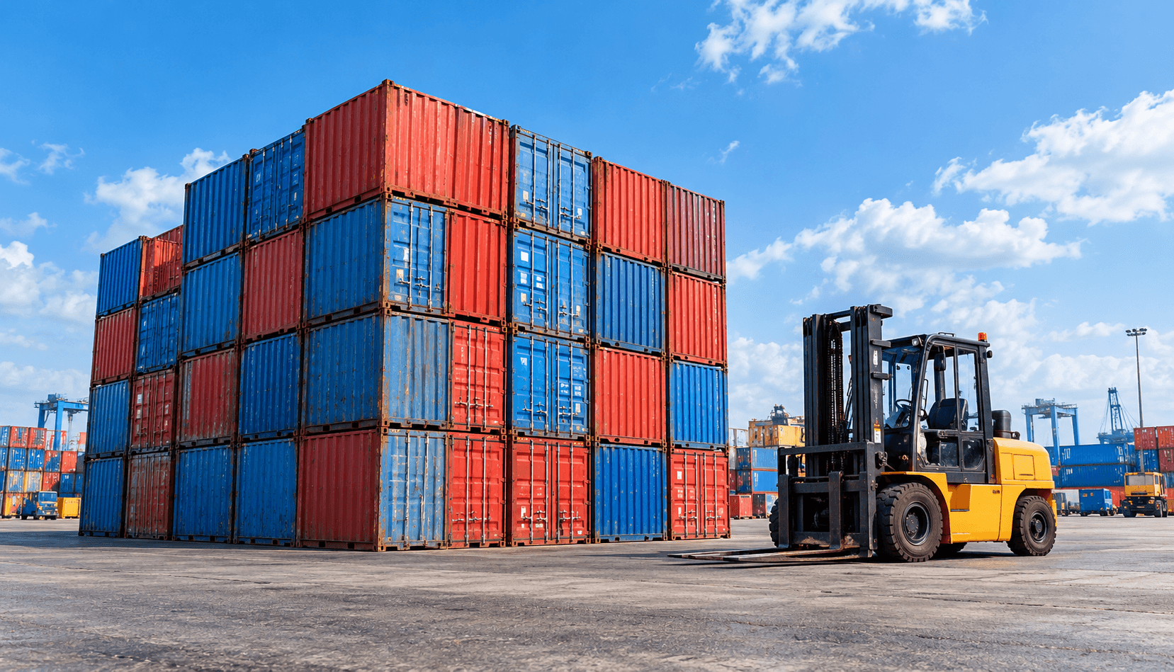Shipping containers and forklift for procurement operations
