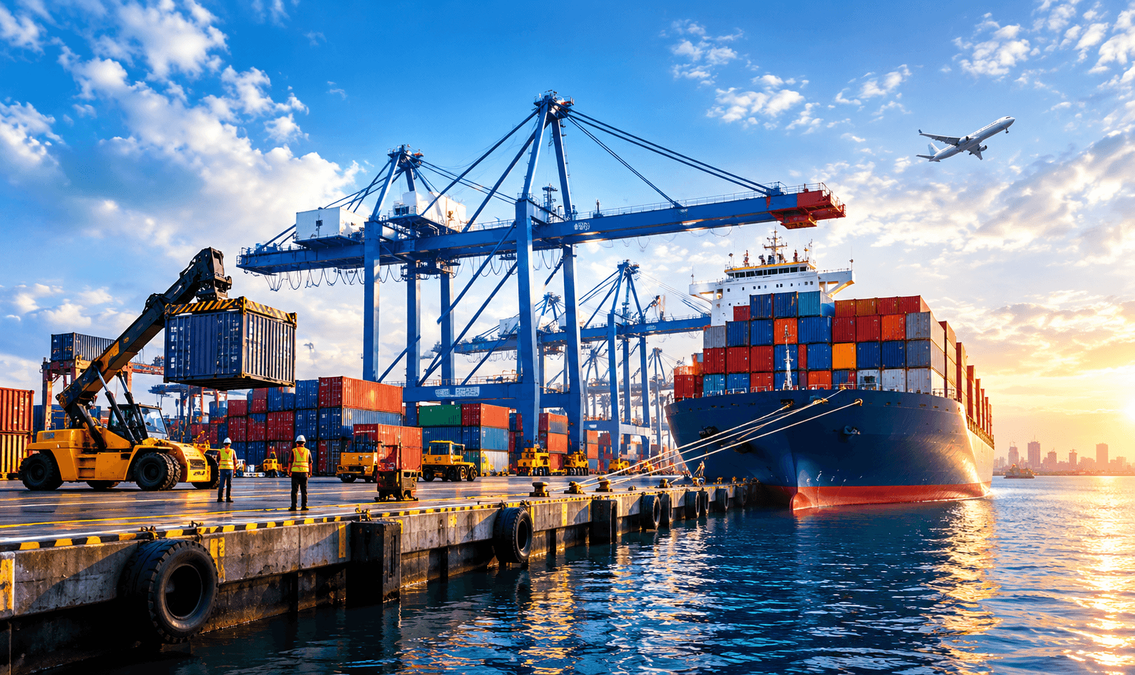 Container ship at international shipping port