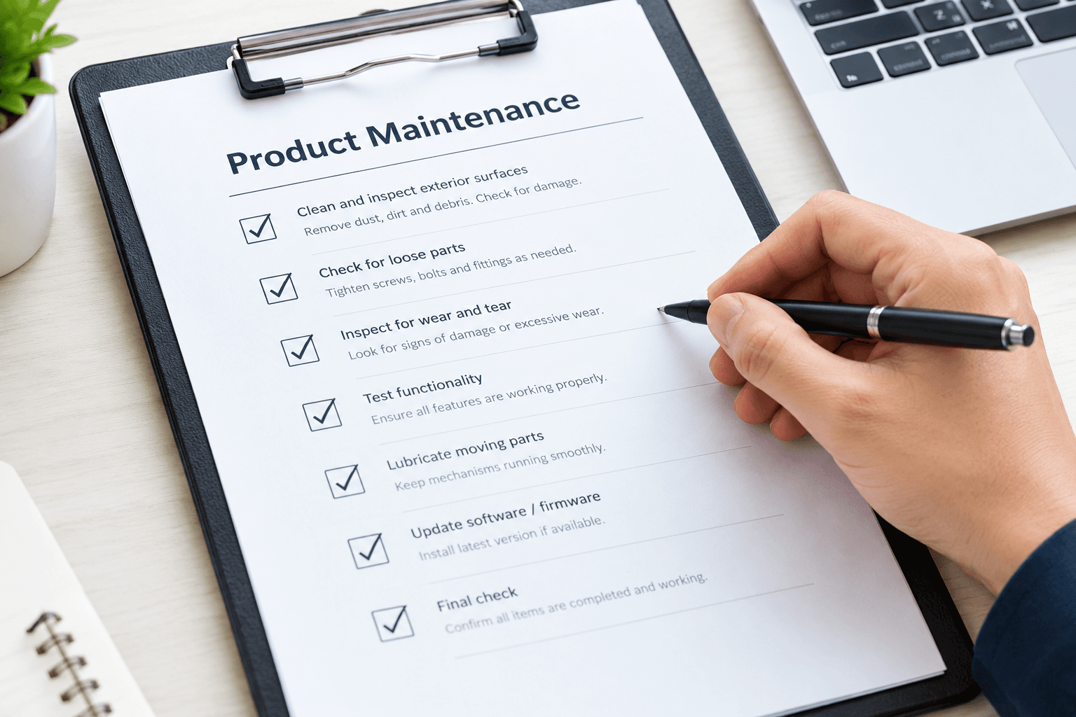 Product requirement checklist being reviewed