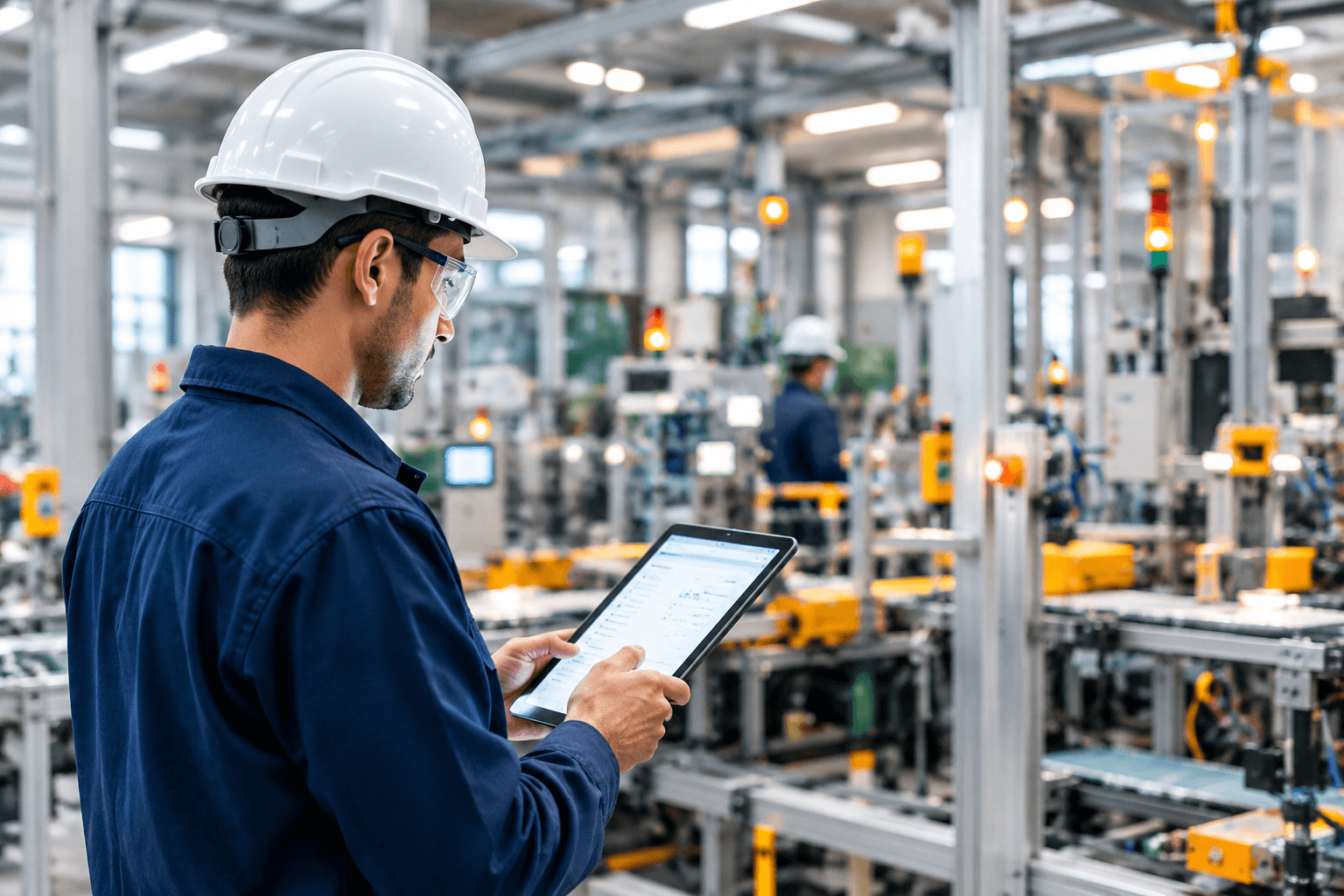 Quality professional inspecting products in a factory
