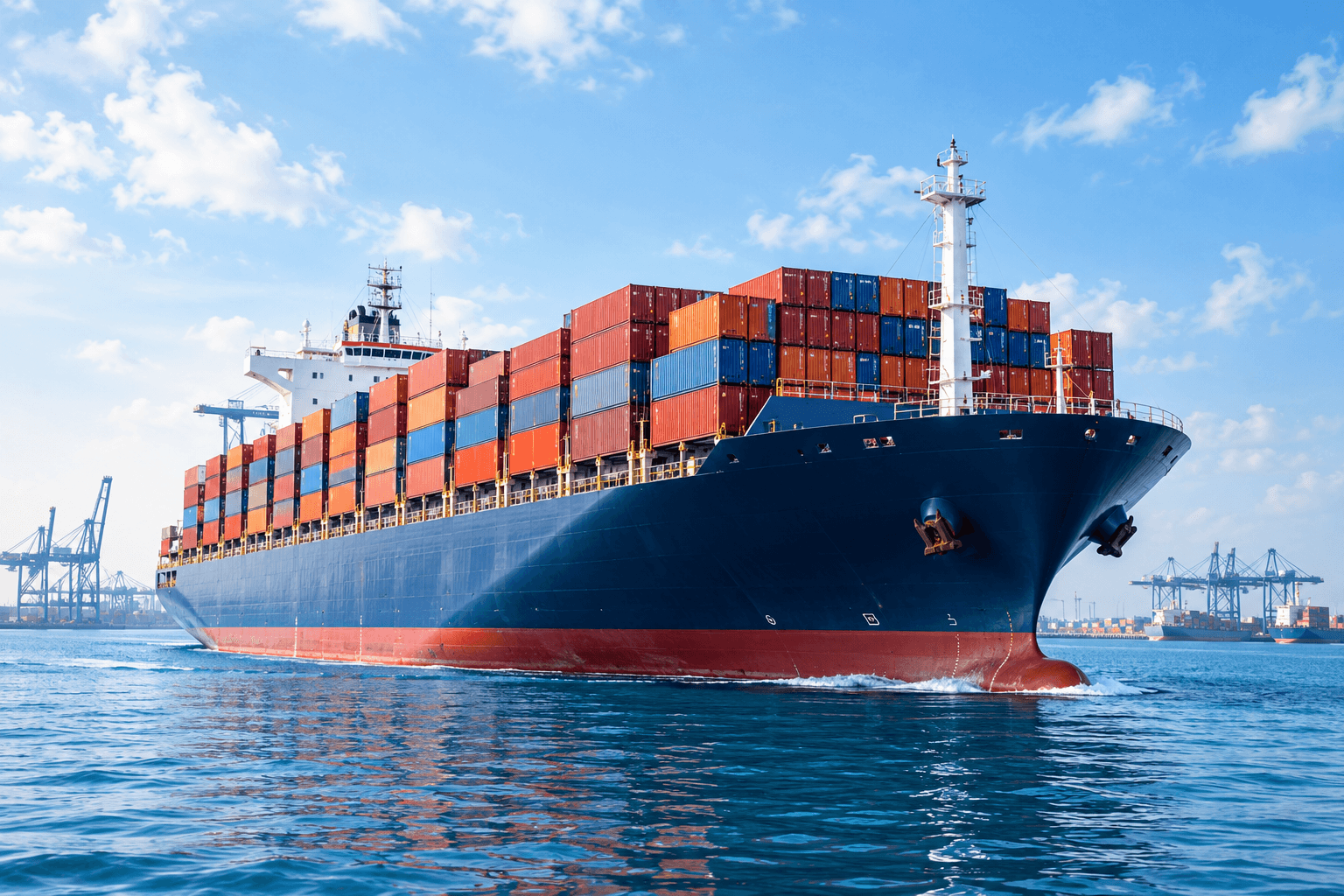 Cargo ship transporting containers across the sea