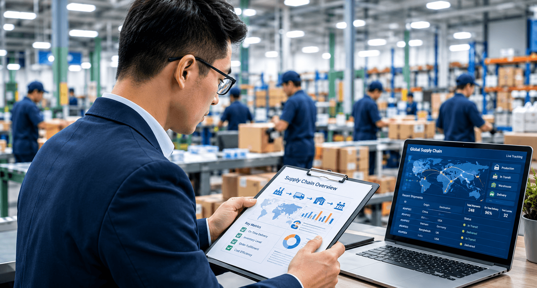 Procurement specialist reviewing supplier information and product details in a modern workplace